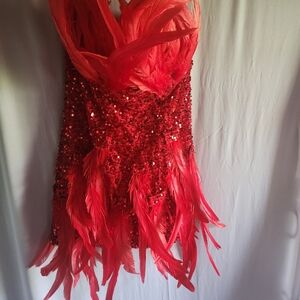 Red Feather Sequin Dress